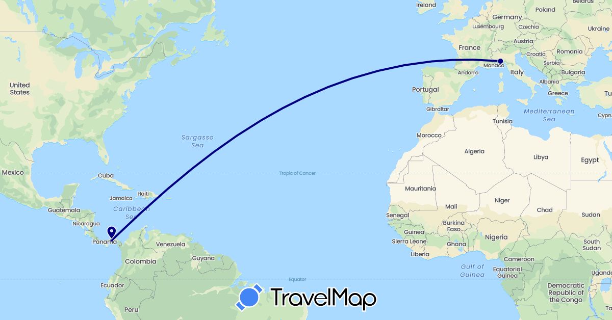 TravelMap itinerary: driving in Italy, Panama (Europe, North America)