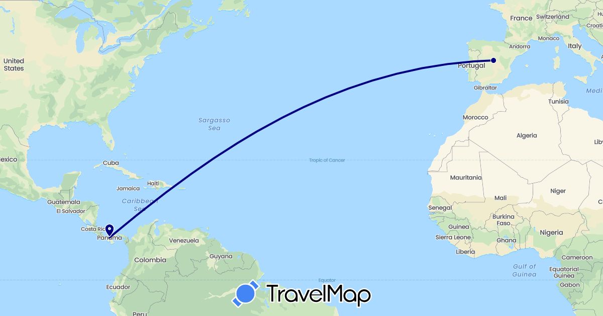 TravelMap itinerary: driving in Spain, Panama (Europe, North America)